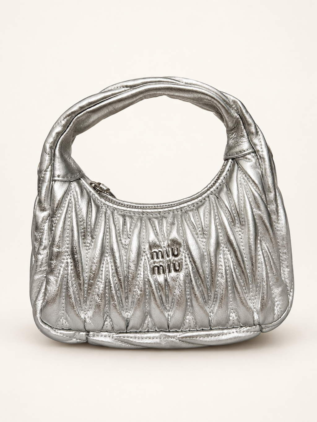 Miu Miu Matelassé Zipped silver – front view