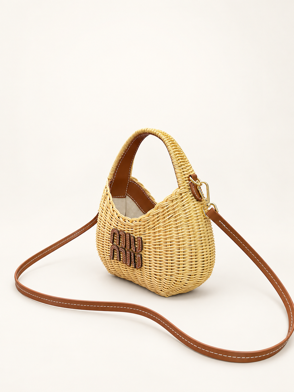 Miu Miu woven logo hobo bag natural – angled view