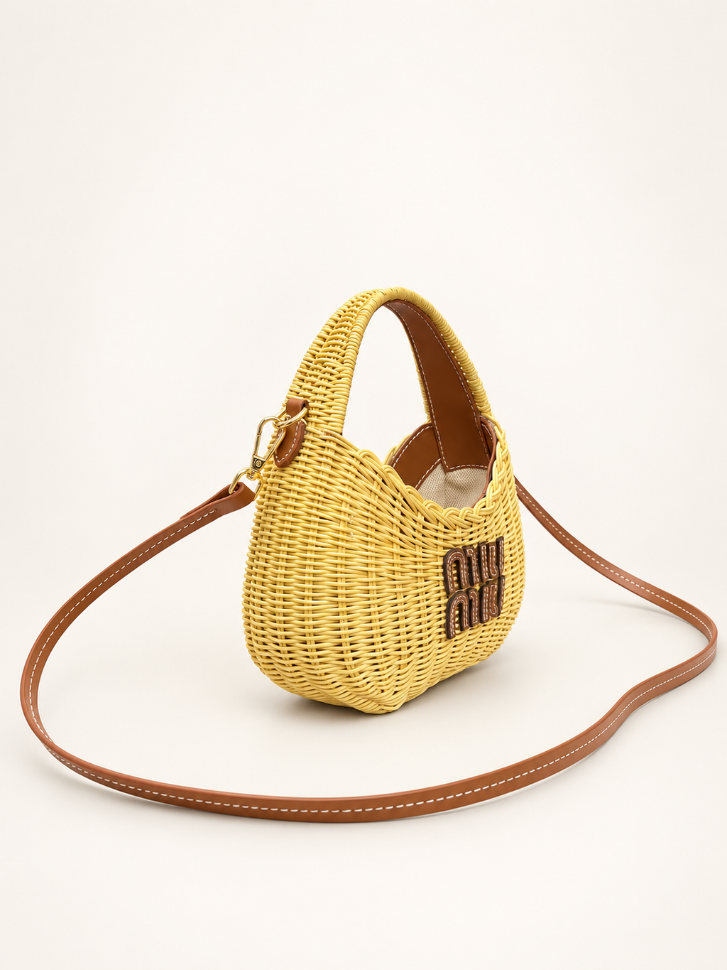 Miu Miu woven logo hobo bag natural – opposite angled view