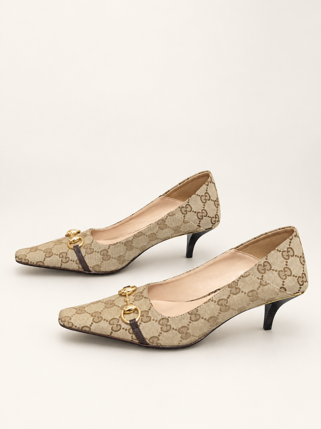 Gucci Erin GG Canvas Horsebit Pumps Beige Ebony