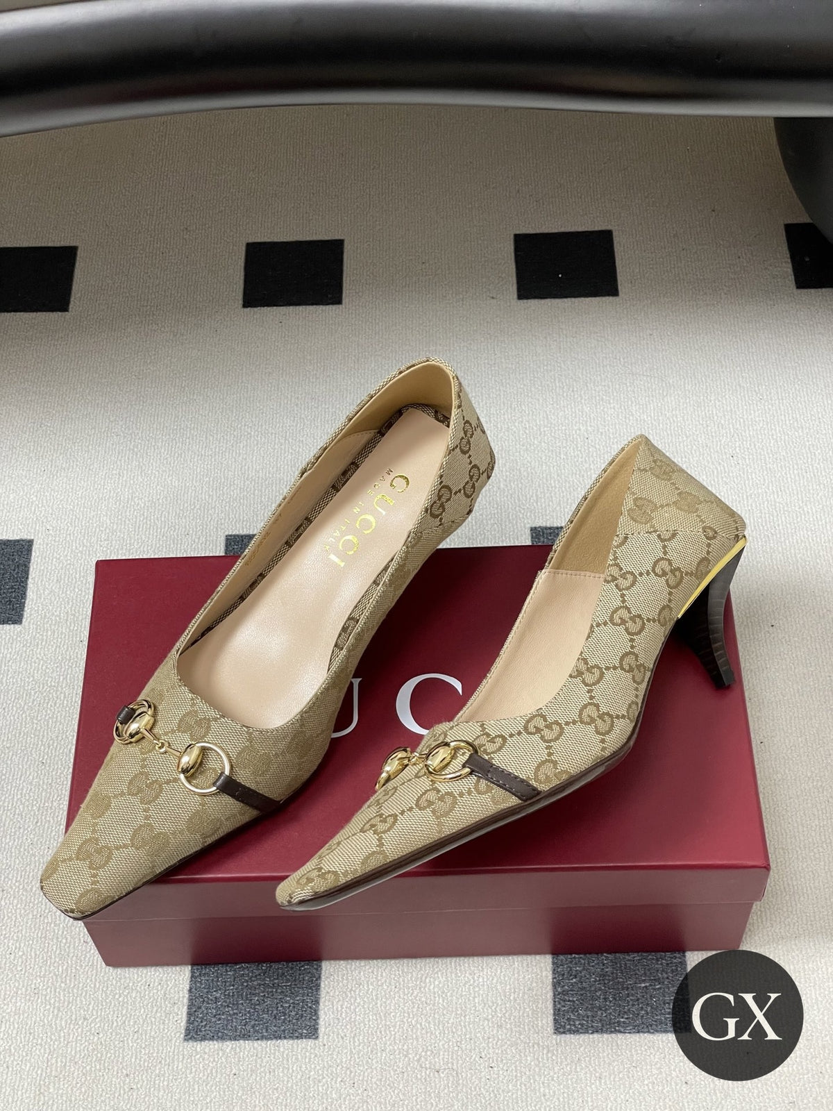 Gucci Erin GG Canvas Horsebit Pumps Beige Ebony