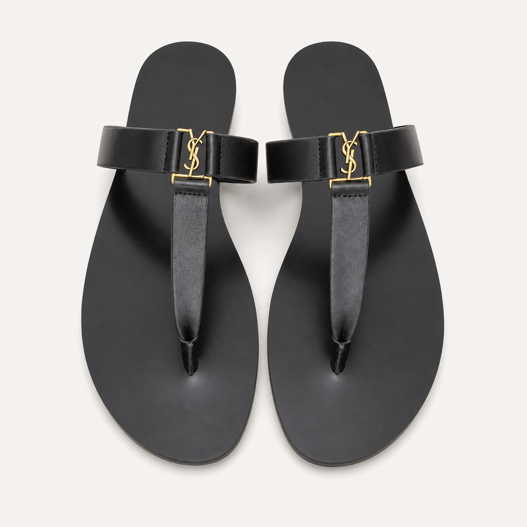 Saint Laurent Cassandre Flat Sandals Black - catalog front