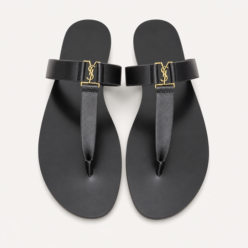 Saint Laurent Cassandre Flat Sandals Black - catalog front