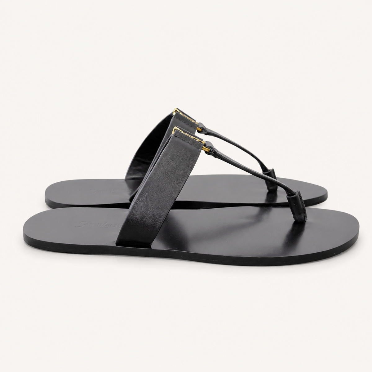 Saint Laurent Cassandre Flat Sandals Black - side