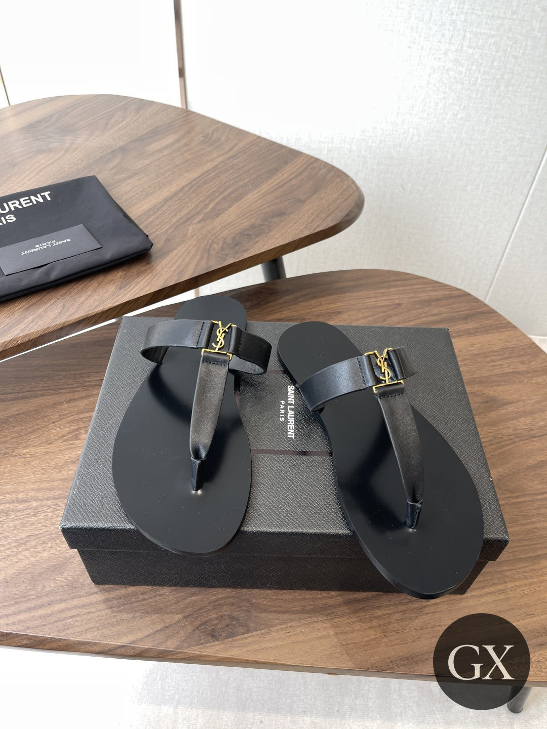 Saint Laurent Cassandre Flat Sandals Black - GX