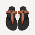 Saint Laurent Cassandre Flat Sandals Cognac - catalog front