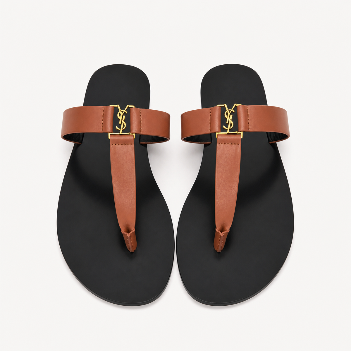 Saint Laurent Cassandre Flat Sandals Cognac - catalog front