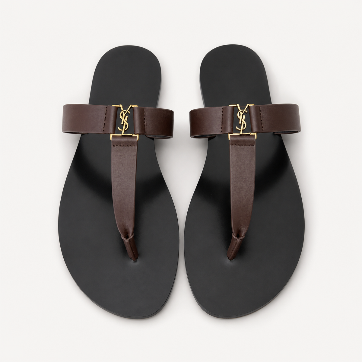 Saint Laurent Cassandre Flat Sandals Dark Brown - catalog front