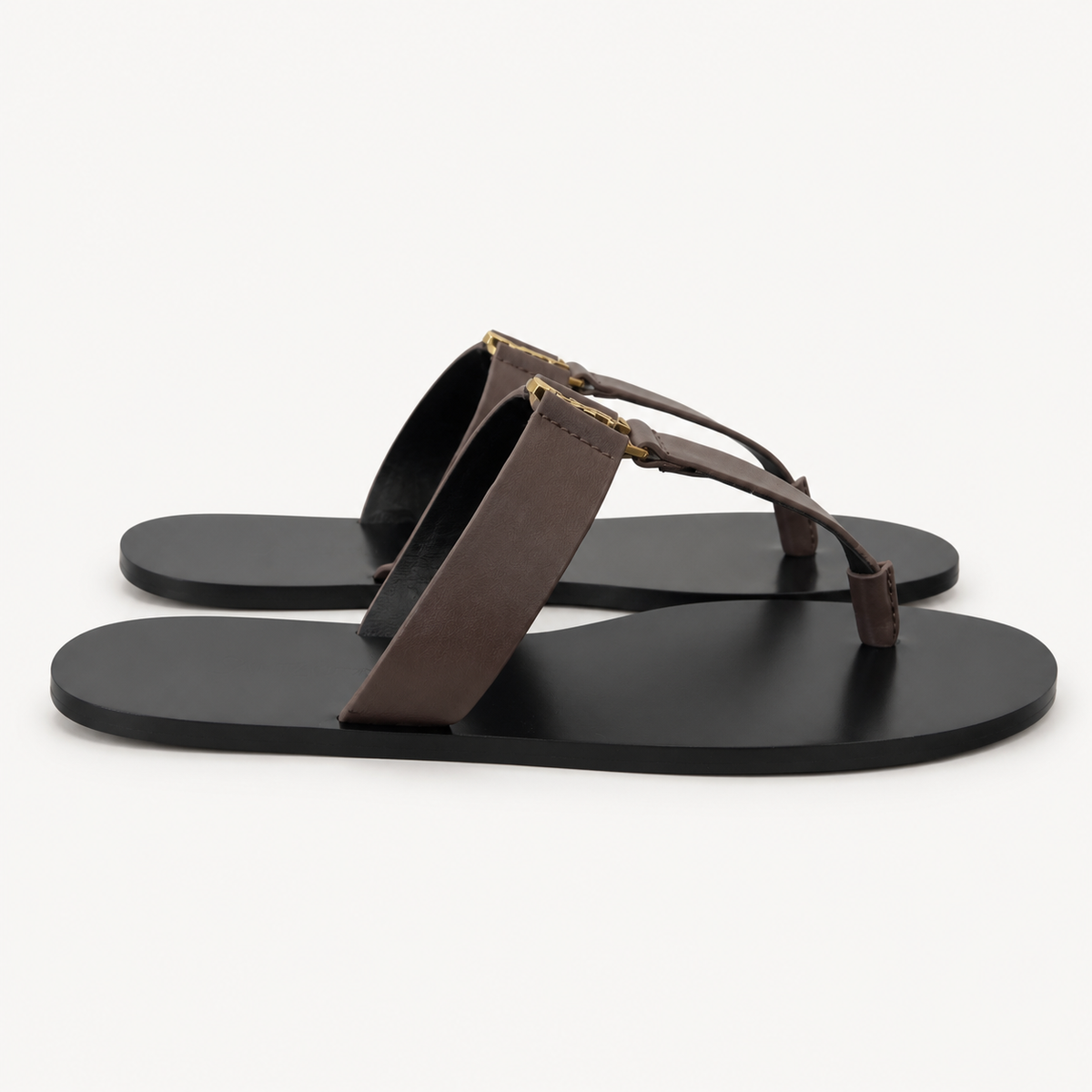 Saint Laurent Cassandre Flat Sandals Dark Brown - side