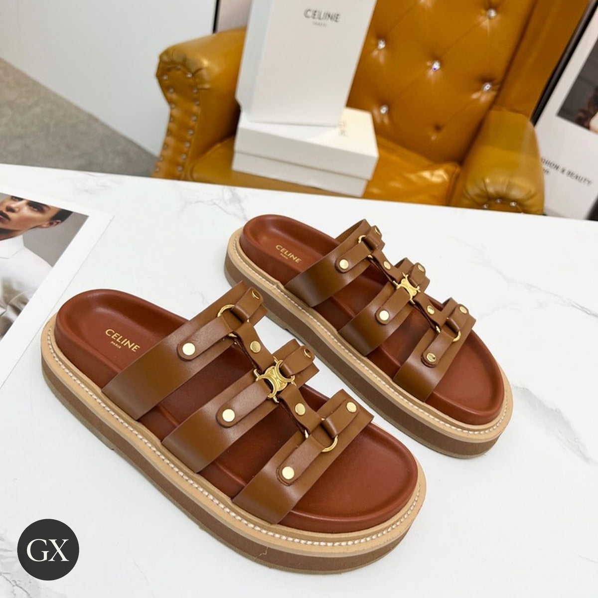 Triomphe Studded Leather Sandals