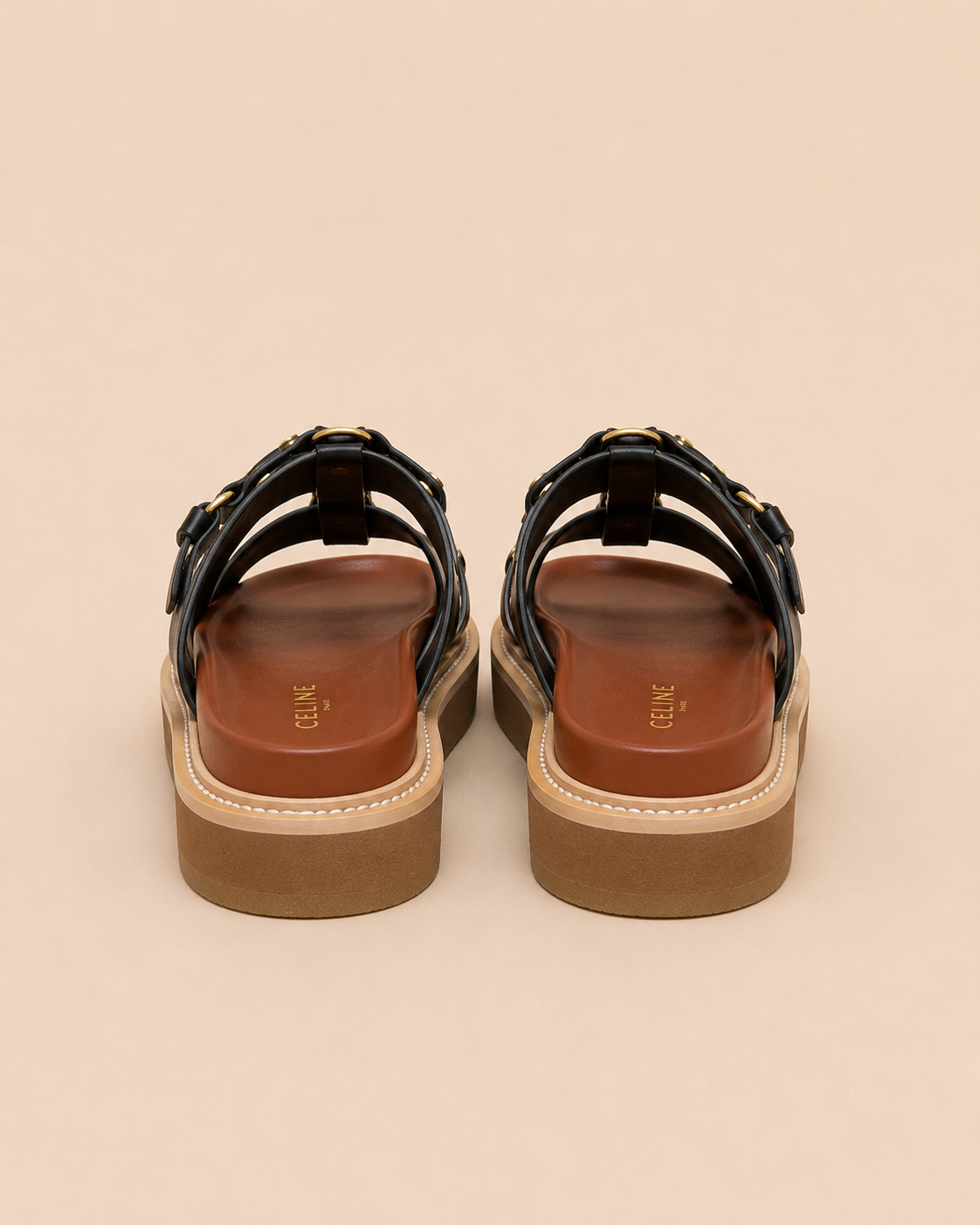 Celine Triomphe Studded Platform Sandals Black - Back Detail