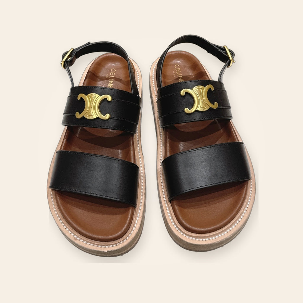 Celine Triomphe Double-Strap Backstrap Sandal – שחור