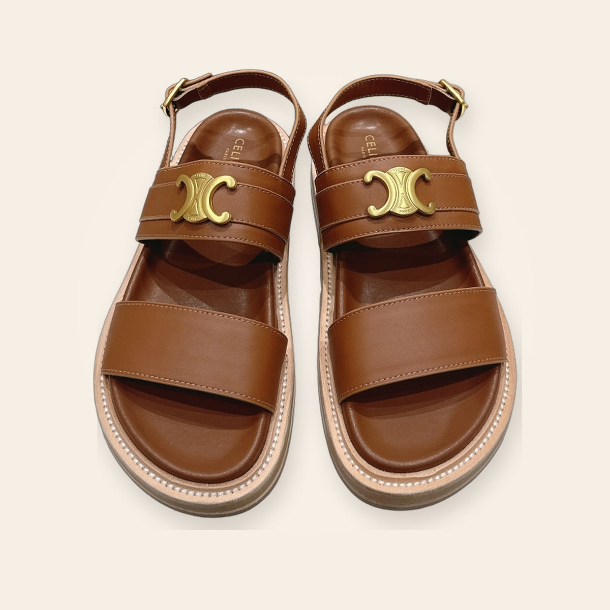 Celine Triomphe Double-Strap Backstrap Sandal – קאמל