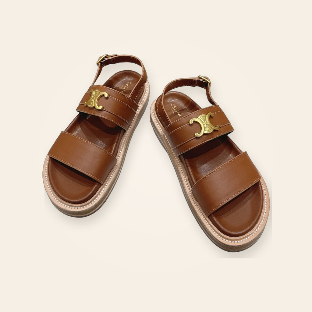Celine Triomphe Double-Strap Backstrap Sandal – קאמל
