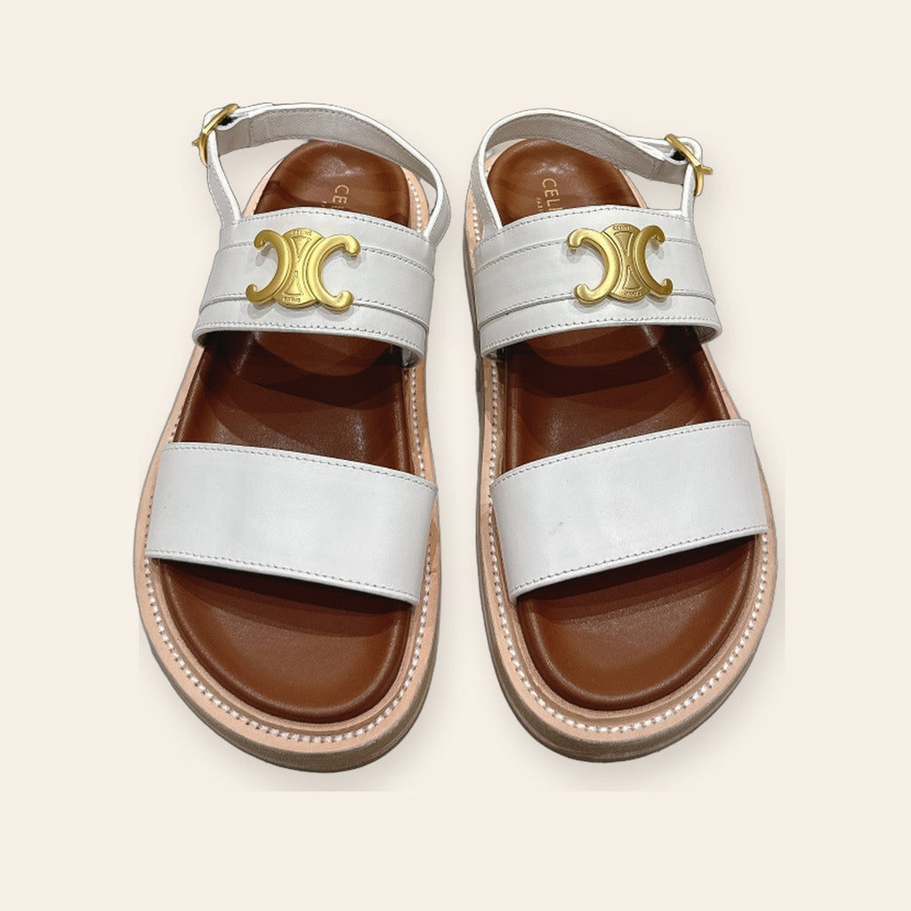 Celine Triomphe Double-Strap Backstrap Sandal – לבן