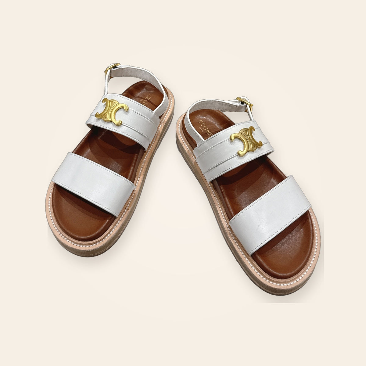 Celine Triomphe Double-Strap Backstrap Sandal – לבן