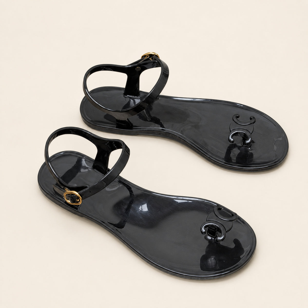 Celine Triomphe Jelly Sandals Black - catalog angle