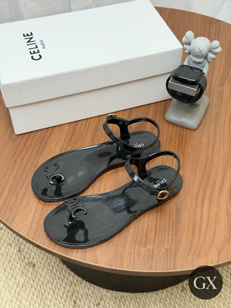 Celine Triomphe Jelly Sandals Black - original with GX logo