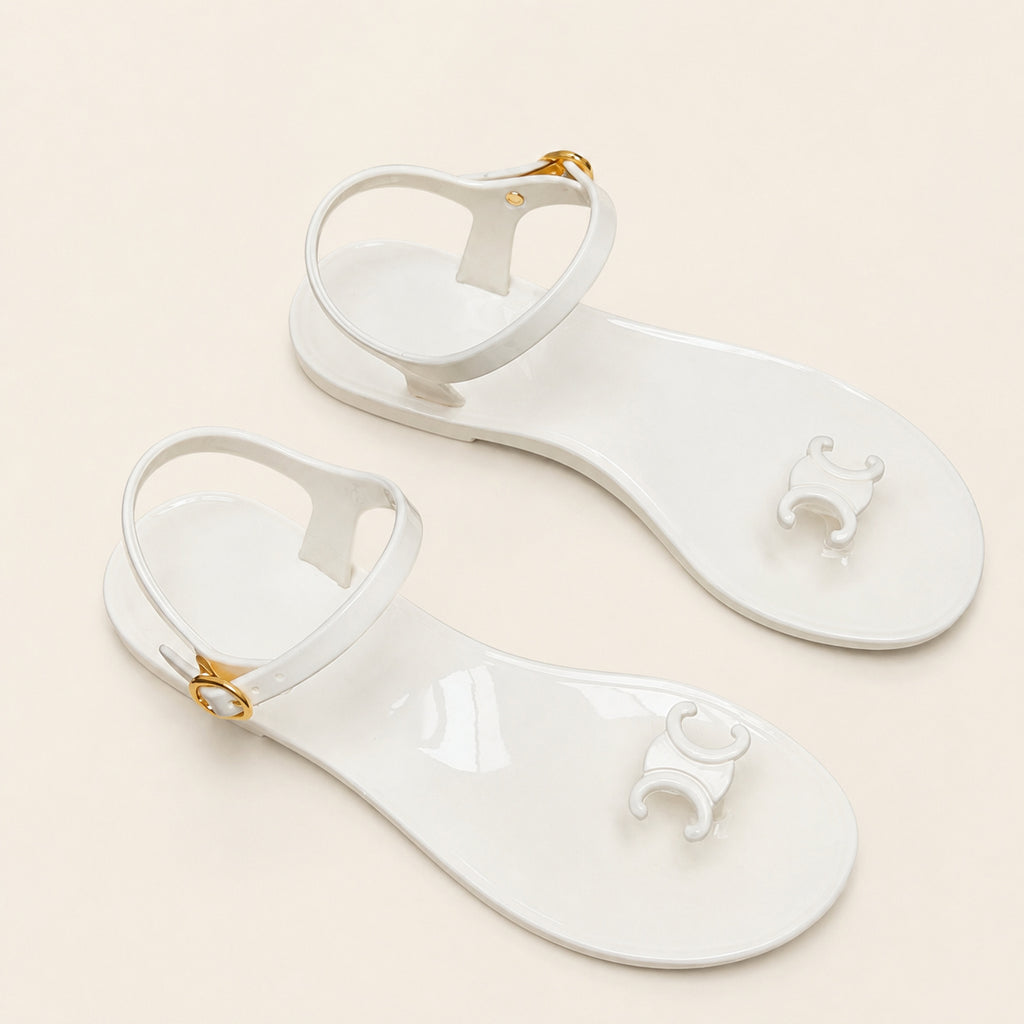 Celine Triomphe Jelly Sandals Ivory - catalog angle