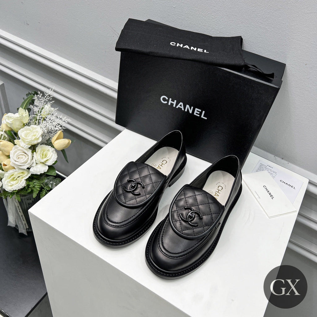 CC Quilted Mocassin Loafers – Black / Black CC – original image 1 with GX logo