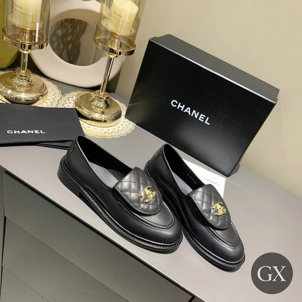 CC Quilted Mocassin Loafers – Black / Gold CC – original image 2 with GX logo