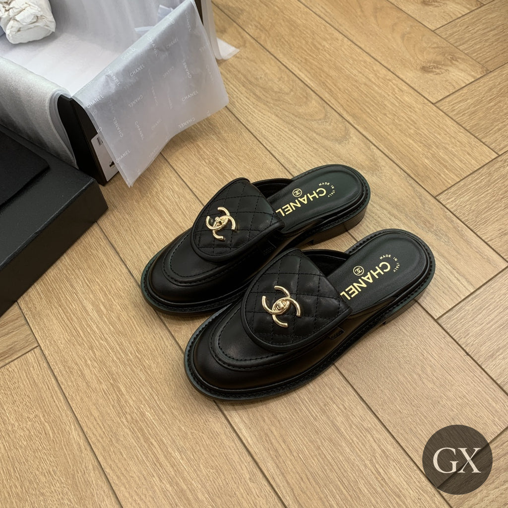 CC Quilted Mocassin Mules – Black Matte / Gold CC – image 1