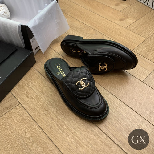 CC Quilted Mocassin Mules – Black Matte / Gold CC – image 2