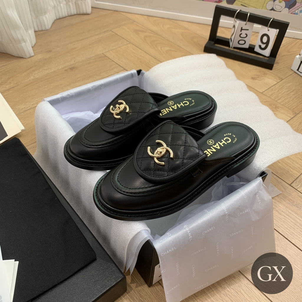 CC Quilted Mocassin Mules – Black Matte / Gold CC – image 3