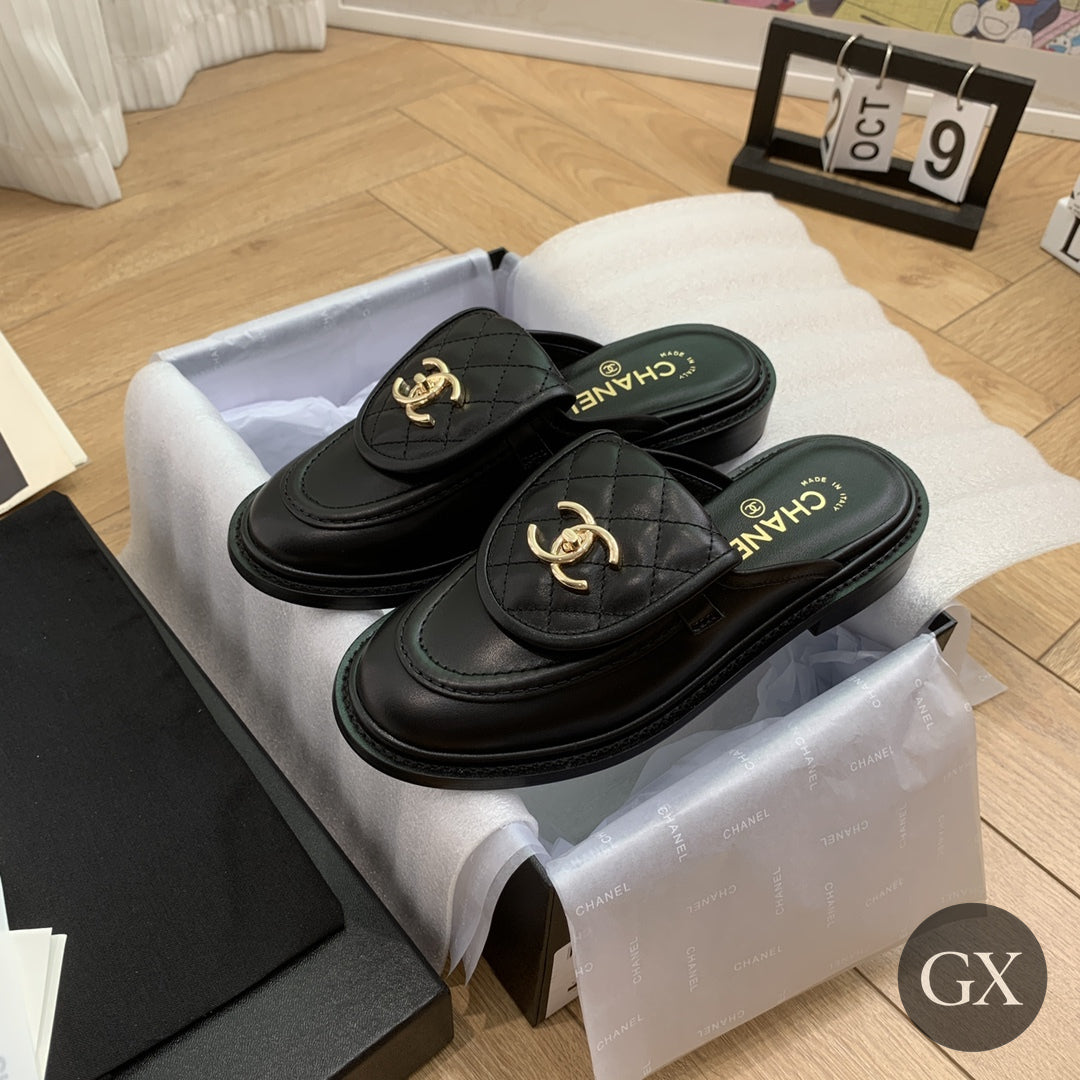 CC Quilted Mocassin Mules – Black Matte / Gold CC – image 3