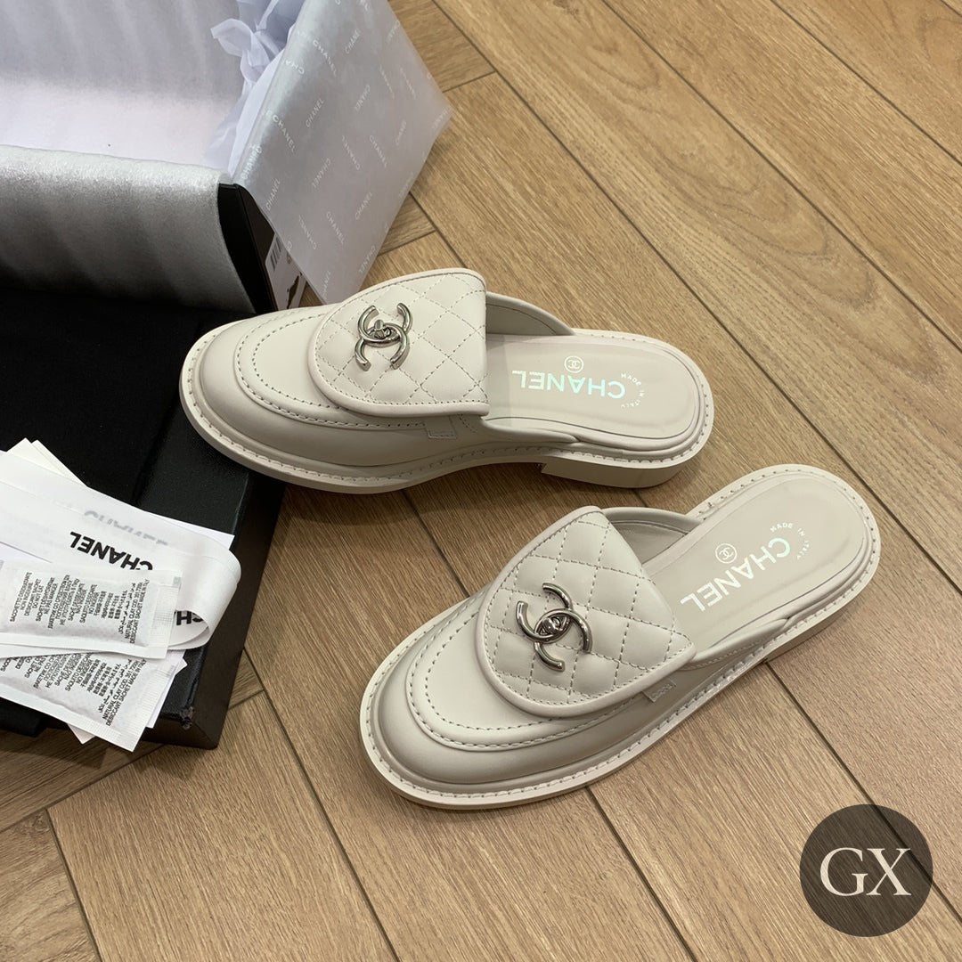 CC Quilted Mocassin Mules – Cream / Silver CC – image 2