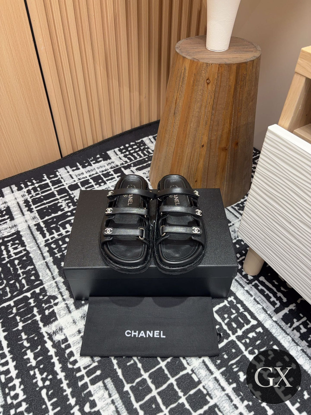 Chanel CC Logo Triple-Strap Sandals Black - GX