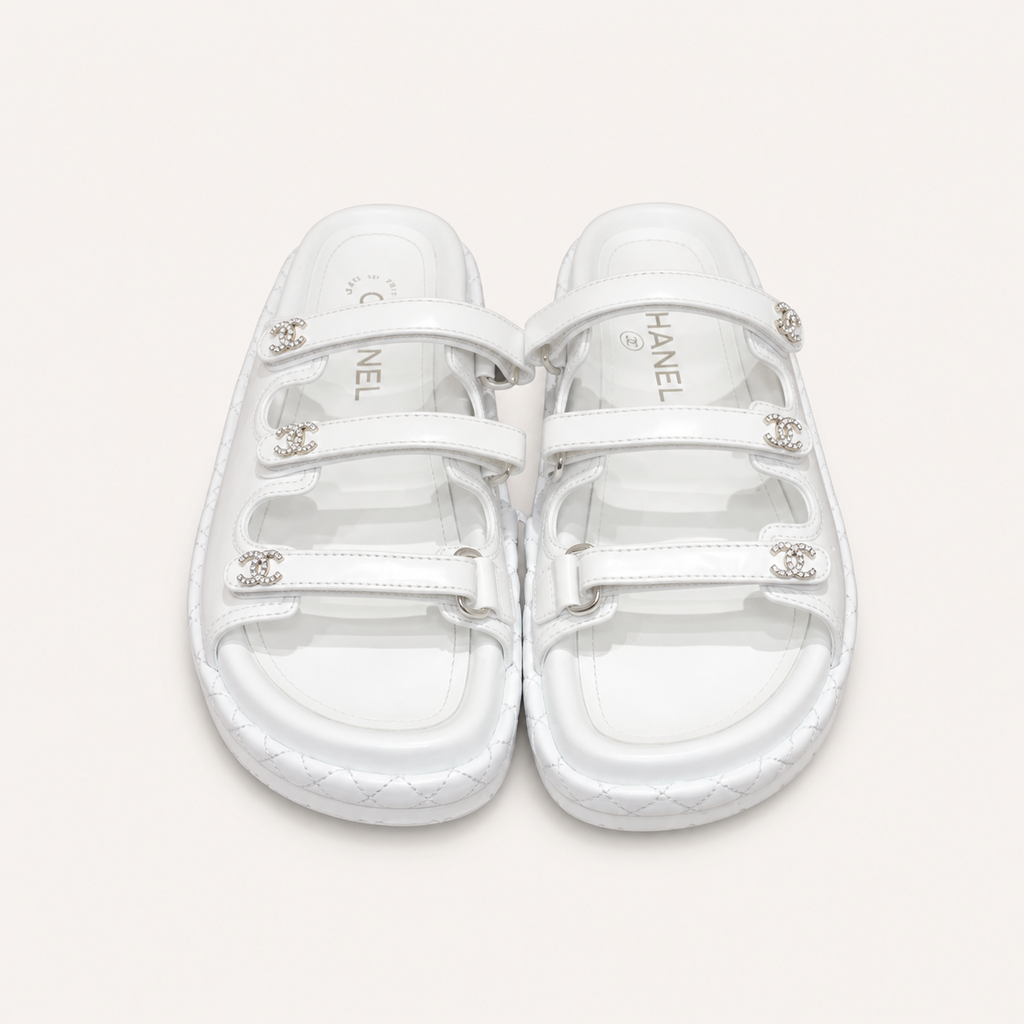 Chanel CC Logo Triple-Strap Sandals White - Front