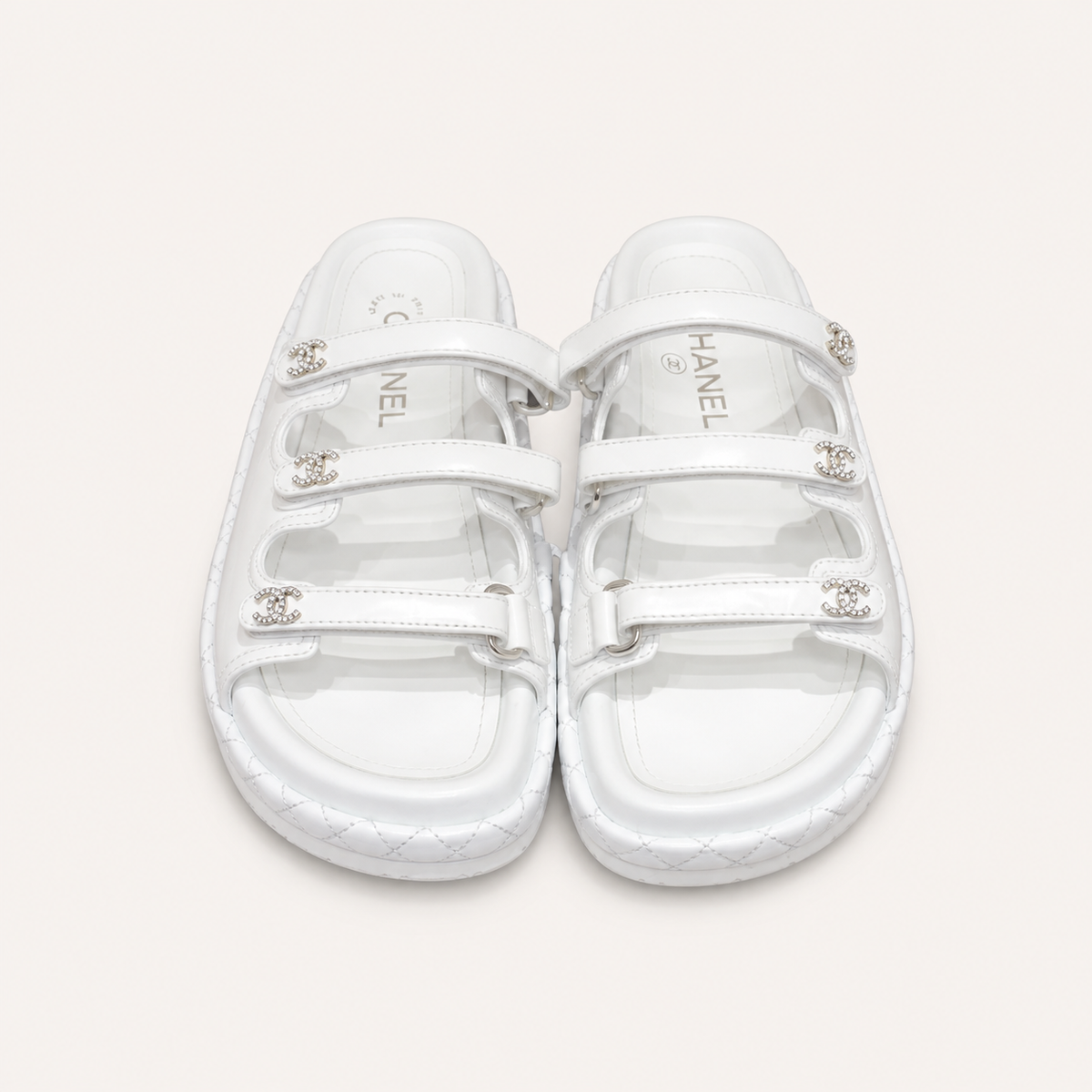 Chanel CC Logo Triple-Strap Sandals White - Front