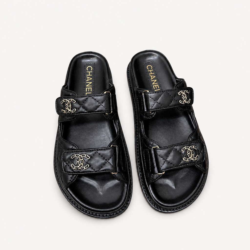 CC Quilted Velcro Sandals – Black – תמונה 1