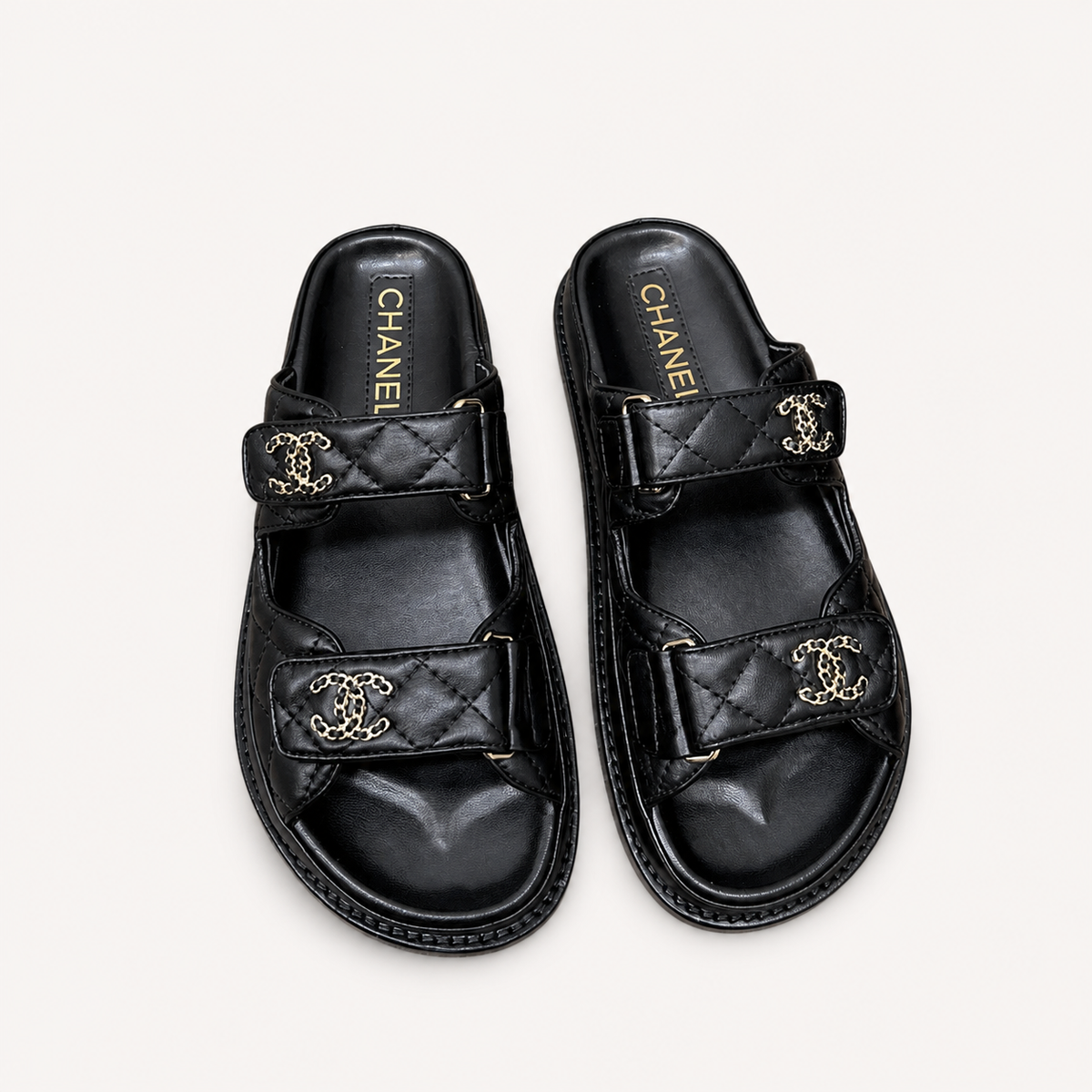 CC Quilted Velcro Sandals – Black – תמונה 1