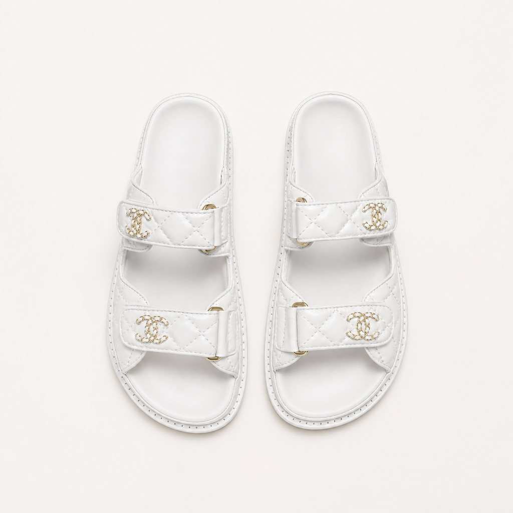 CC Quilted Velcro Sandals – White – תמונה 1