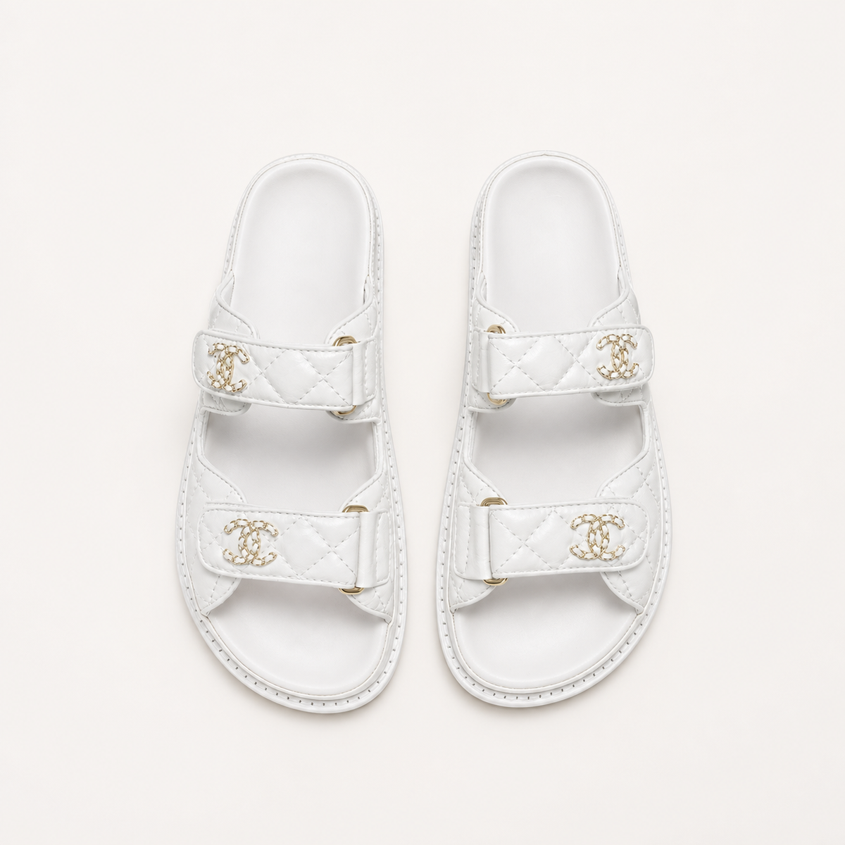 CC Quilted Velcro Sandals – White – תמונה 1