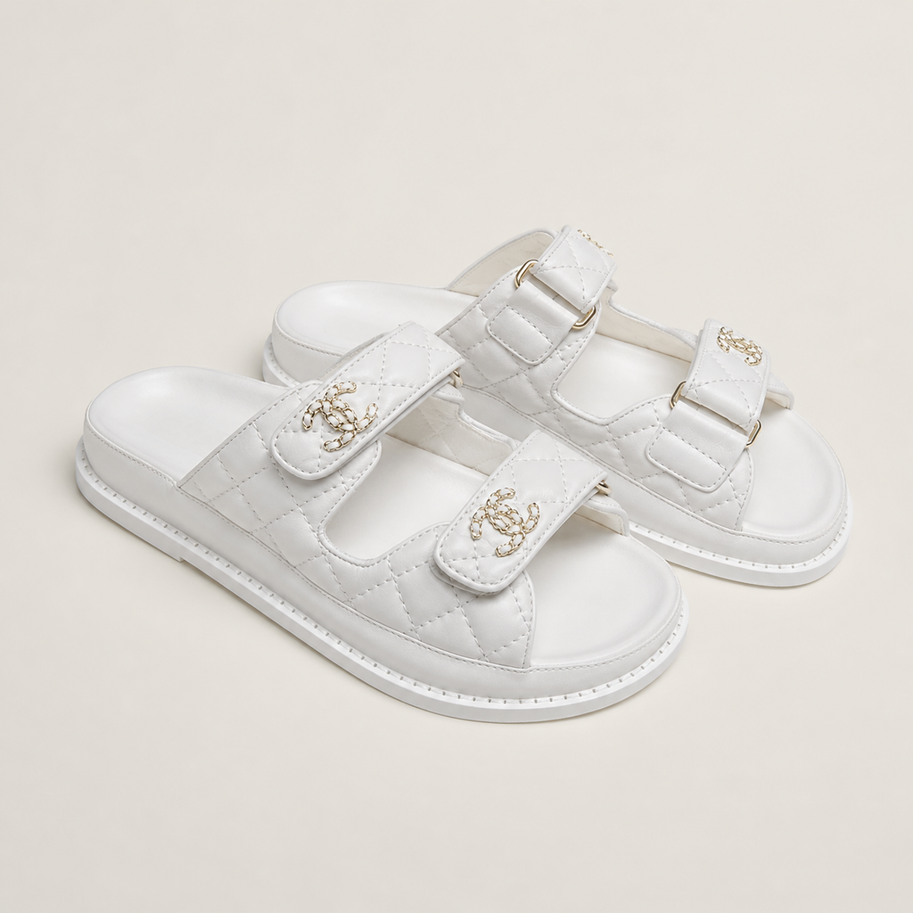 CC Quilted Velcro Sandals – White – תמונה 2
