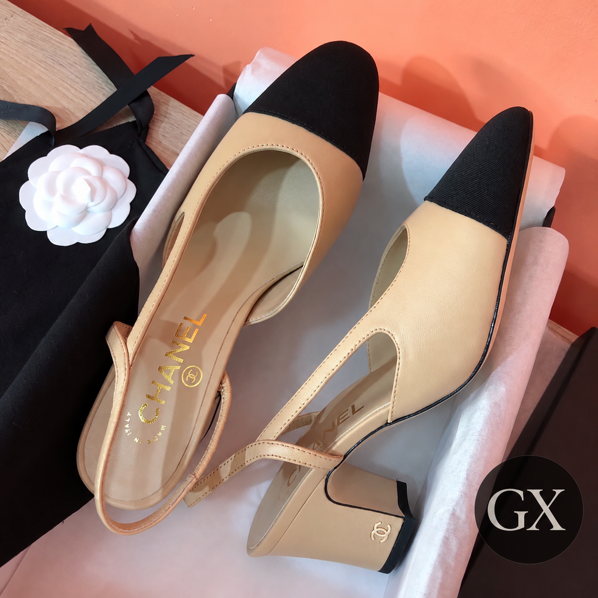 Chanel Two-Tone Slingbacks – צילום מקורי עם GX