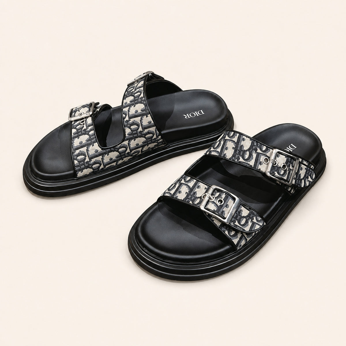 Dior Aqua Sandal Beige and Black Oblique - catalog angle