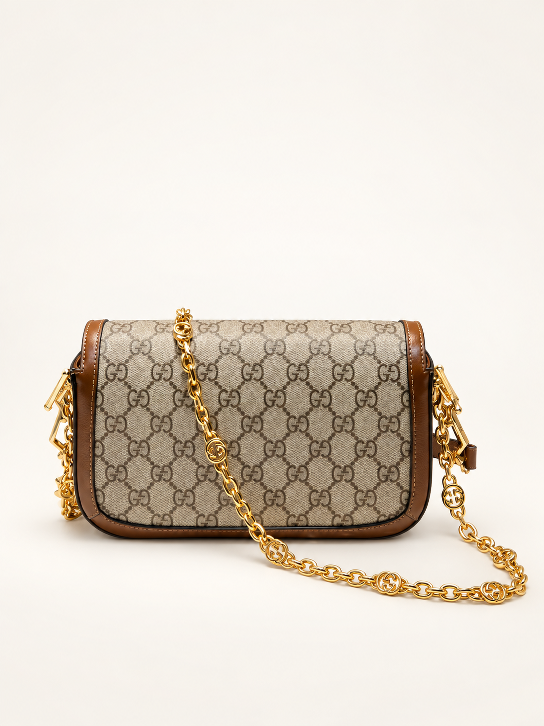 Gucci Horsebit 1955 Small Chain shoulder bag beige and brown GG Supreme - back view