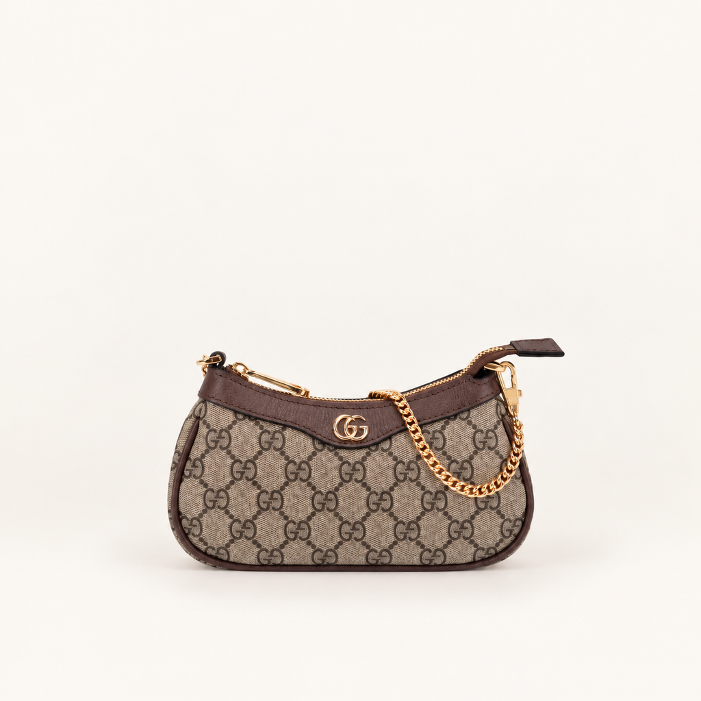 Gucci Ophidia mini bag beige and ebony GG Supreme – front studio view