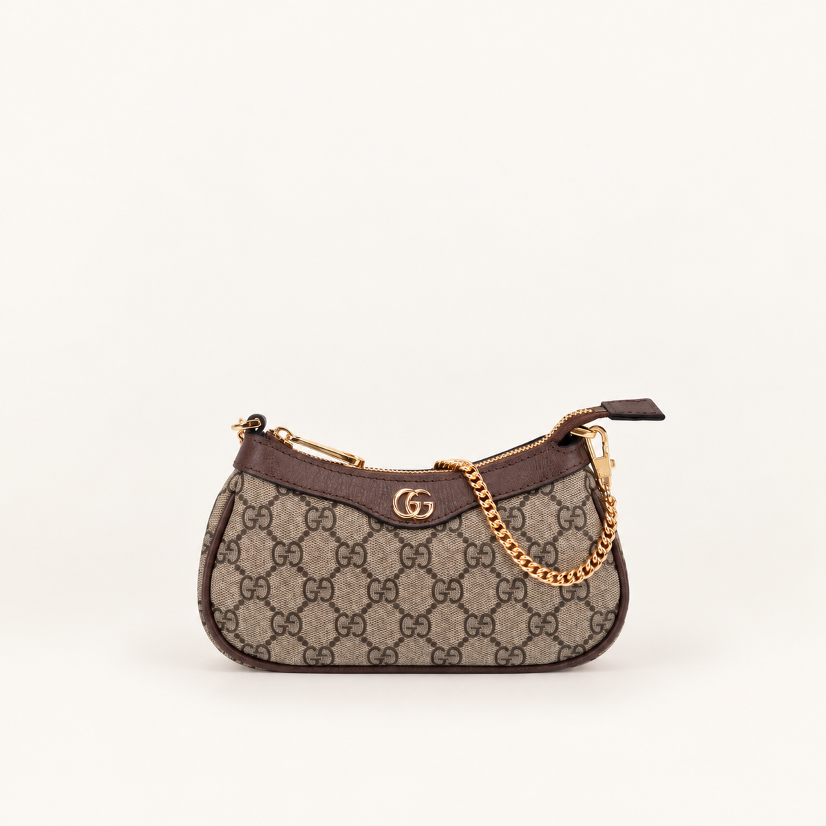 Gucci Ophidia mini bag beige and ebony GG Supreme – front studio view