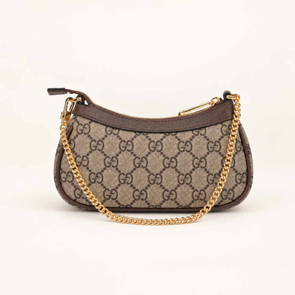 Gucci Ophidia mini bag beige and ebony GG Supreme – rear studio view