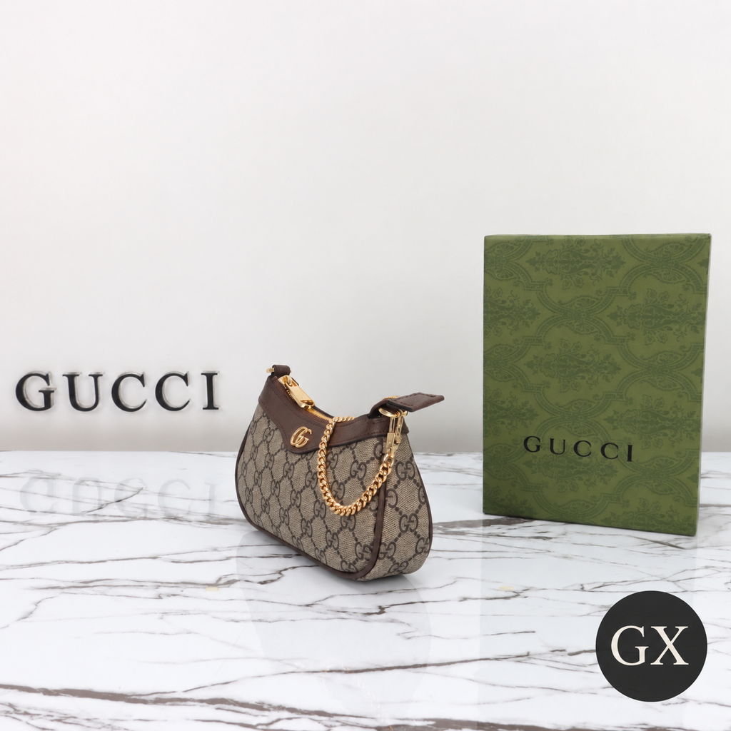 Gucci Ophidia mini bag beige and ebony GG Supreme – side view with GX logo