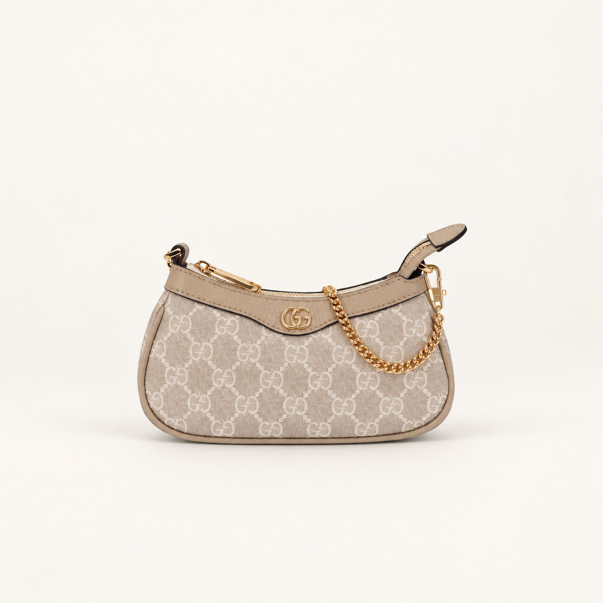 Gucci Ophidia mini bag beige and white GG Supreme – front studio view