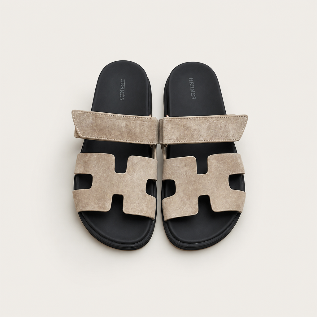 Hermes Chypre Sandal Taupe Suede Black Sole - Pair