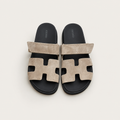 Hermes Chypre Sandal Taupe Suede Black Sole - Pair