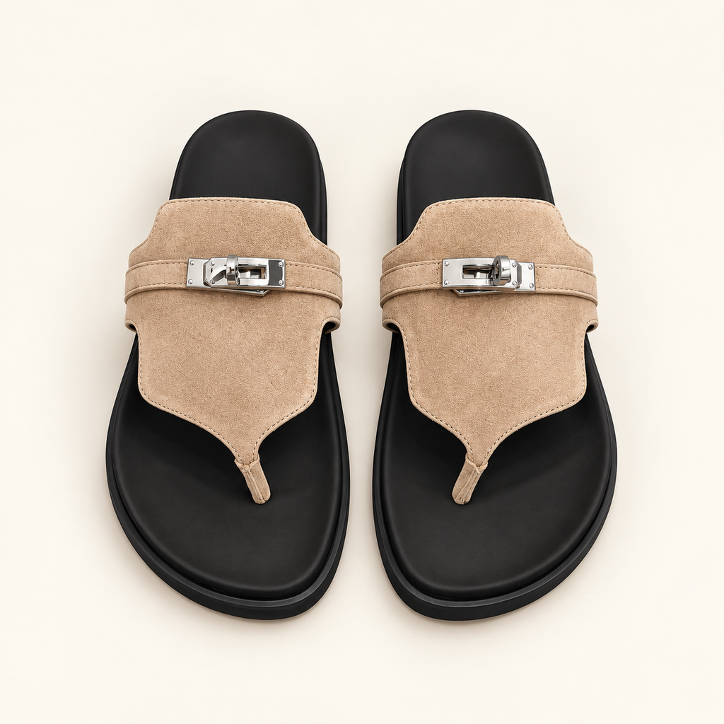 Hermès Kelly Thong Sandal Beige Black Sole - catalog front
