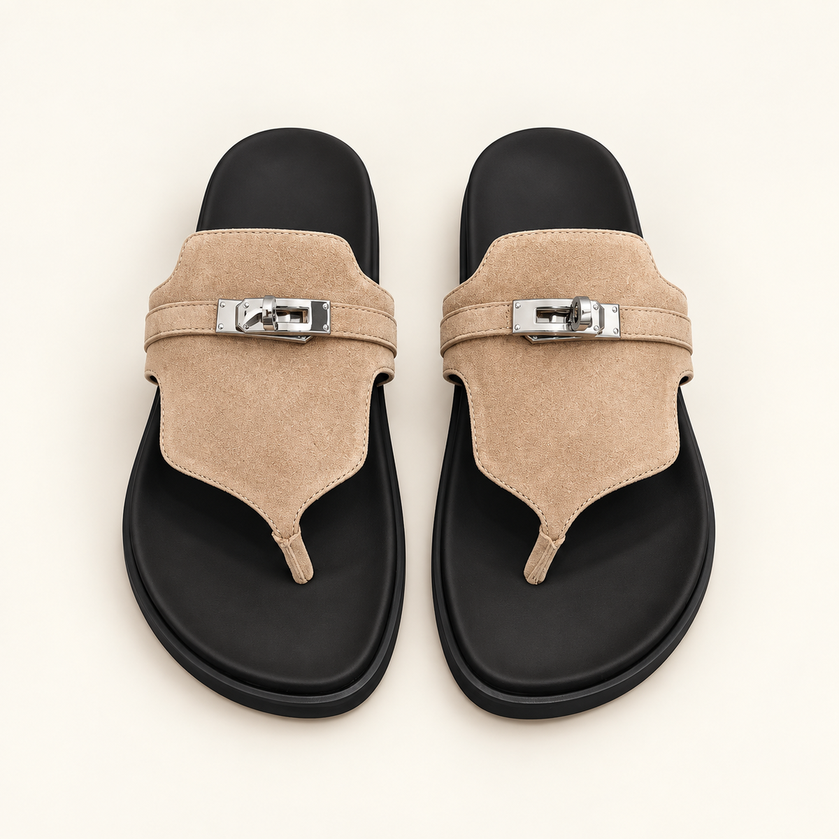 Hermès Kelly Thong Sandal Beige Black Sole - catalog front
